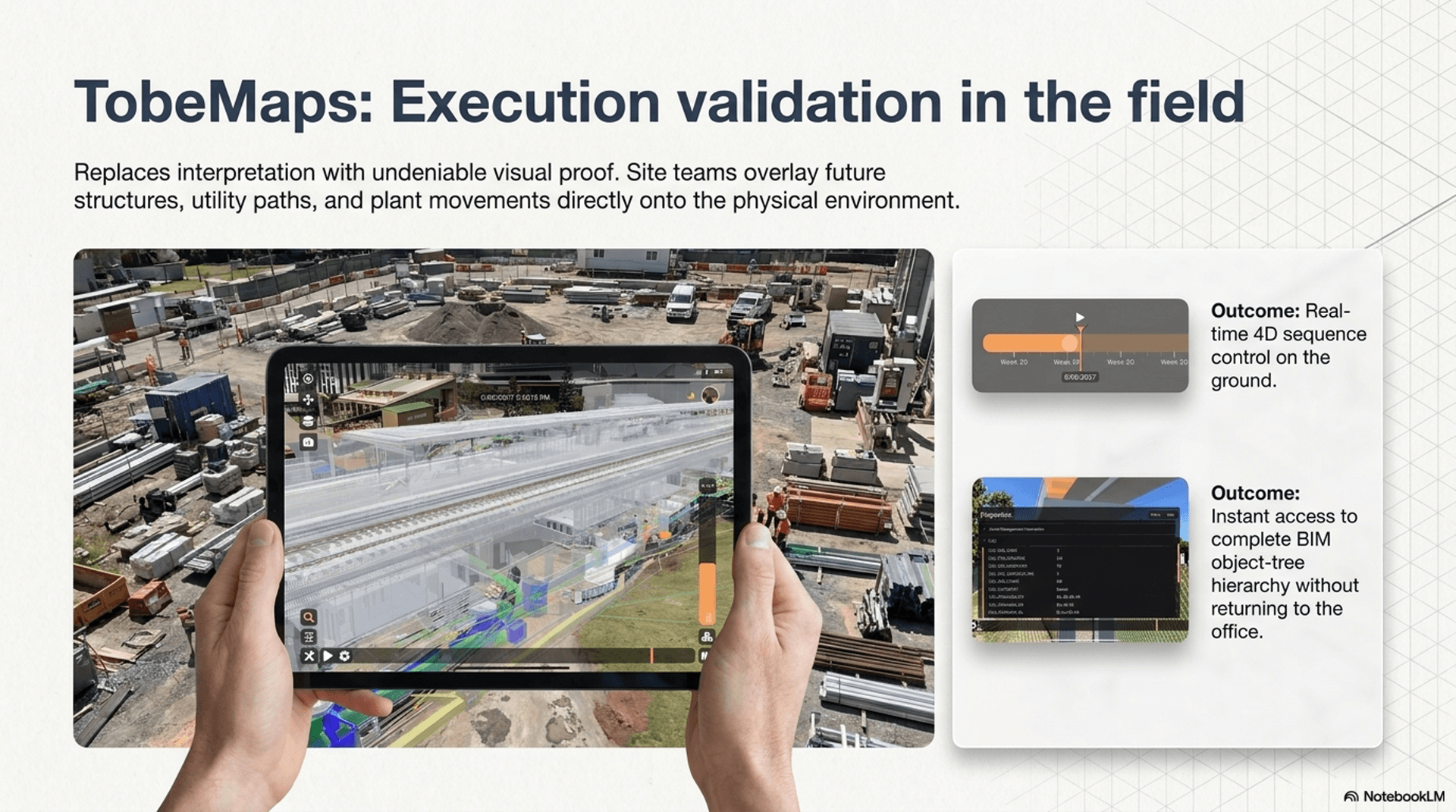 TobeMaps AR on iOS and Android  -  view BIM at 1:1 scale on site